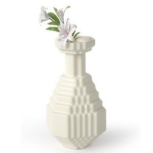 White Checkered Decorative Mosaic Plaid Design Ceramic Vase, 9.5 Inch